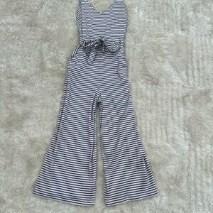 Monteau Black and White Striped Jumpsuit with Flared Legs